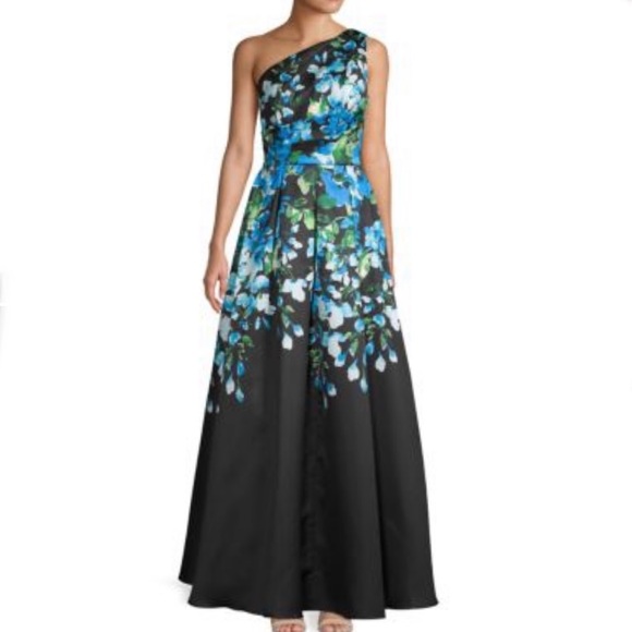 Carmen Marc Valvo One Shoulder Floral Evening Gown - Picture 5 of 15